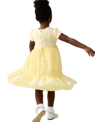 JoJo Maman Girls' Appliqué Hem Tulle Party Dress in Yellow (Imperfect)