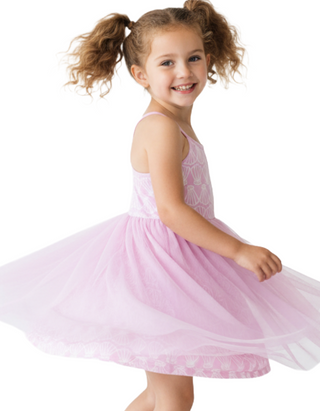 Girls' Racerback Tulle Dress in Simple Seashells on Tea Rose