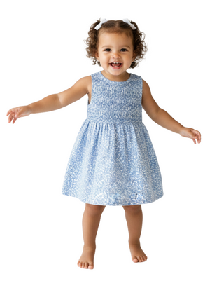 Jojo Maman Bebe Girls' Floral Smocked Summer Dress in Blue