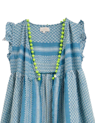 Wild & Gorgeous Girl's Bohemian Frill Pom-Pom Coverup in Blue Mix