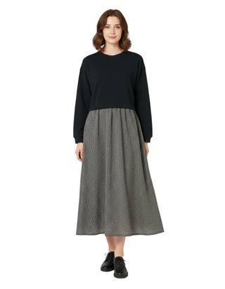 Women's Nia Dark Natural Ikat Geo Midi Dress in Black (Imperfect)