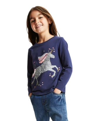 John Lewis Girl's Unicorn Stretch T-Shirt in Peacoat Navy