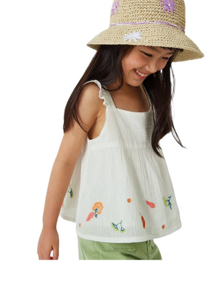 John Lewis Girls' Metallic Thread Embroidered Woven Top in White