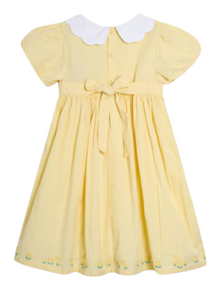 Jojo Maman Girls' Bud Floral Embroidered Smocked Party Dress in Yellow