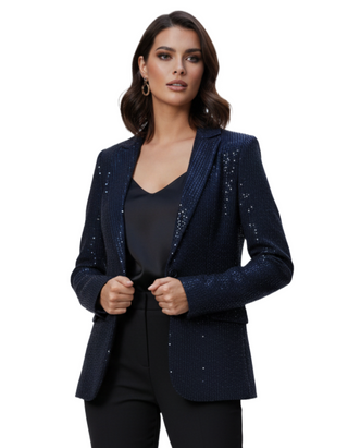 Women's Tall Size Embellished Tailored Blazer in Midnight Navy