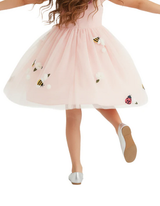 Mini Boden Girls' Flutter Flower Tulle Dress in Pastel Pink (Imperfect)