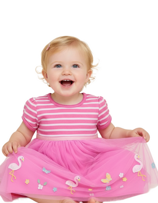 Jojo Maman Bebe Girl's Applique Tulle Dress in Pink