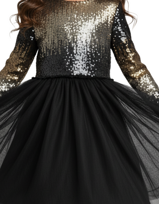 Girl's Festive Sequin Tulle Dress in Black