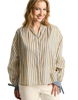 Women's Anna Frill Neck Striped Blouse in Yellow/Blue