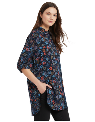 Women's Polpeor Tunic Floral Print Blouse in Navy Blooms