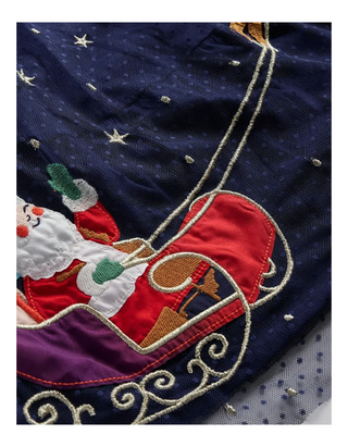 Mini Boden Girl's Applique Festive Tulle Dress in Navy Santa Ride