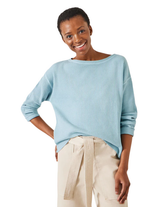 Women's Faye Textured Long Sleeve Waffle Knit Top in Blue (Imperfect)