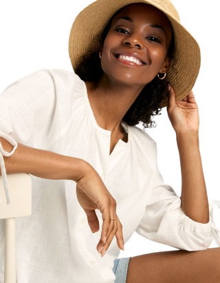 Women's Sylvie  3/4th Sleeve Tie Cuff Blouse in White