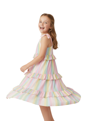 Mini Boden Girls' Tiered Ruffle Maxi Dress in Multi Rainbow