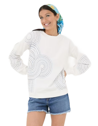 Women's Alex Natural Embroidered Sweatshirt in White (Imperfect)