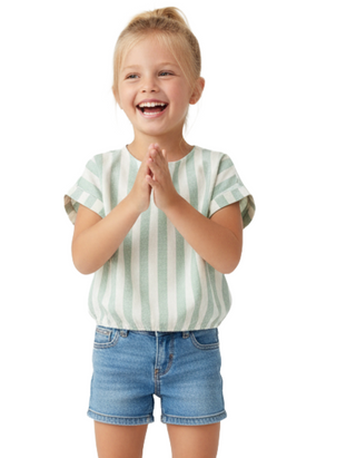 Girls Print Boxy Fit Top Green Stripe