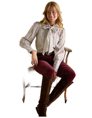 Women's Gingham Everly Tie Neck Blouse in Multi Check