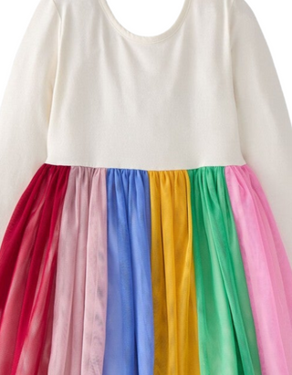 Girls' Long Sleeve Tulle Rainbow Dress in Multicolour
