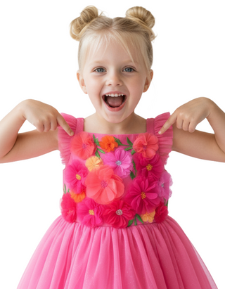 Mini Boden Girls' Embellished Floral Applique Tulle Dress in Petal Pink