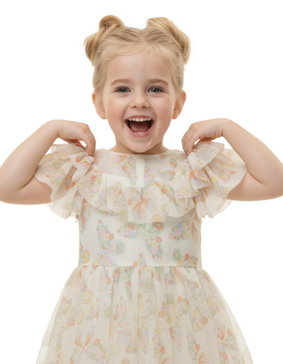 Mini Boden Girls' Butterfly Printed Frilly Party Tulle Dress - Ivory Mix