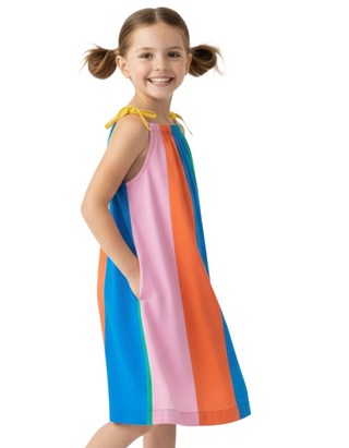 Girls' Rainbow Colorblock Pillowcase Dress in Multi