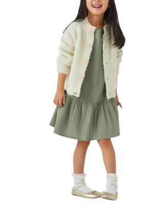 John Lewis Girls' Button Back Frill Dress in Green