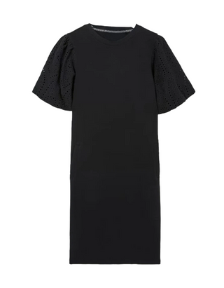 Women's Broderie Sleeve Enya Jersey Dress in Black (Imperfect)