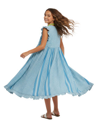 Wild & Gorgeous Girl's Bohemian Frill Pom-Pom Coverup in Blue Mix