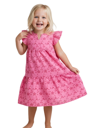 BISBY Girl's Positano Eyelet Dress in Pink