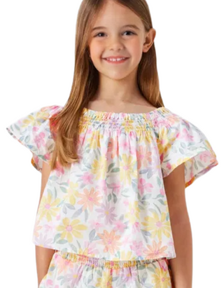 John Lewis Girls' Floral Woven Top in Pink Blooms