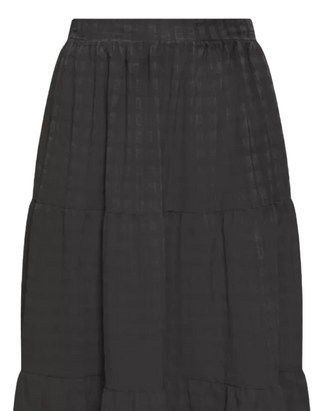 Women's Plus Size Tiered Check Elasticated Waist Midi Skirt in Black (Imperfect)