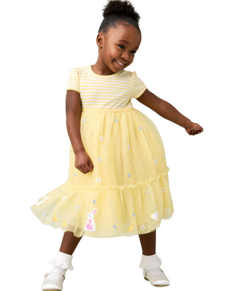 JoJo Maman Girls' Appliqué Hem Tulle Party Dress in Yellow (Imperfect)