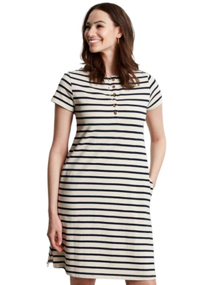 Women's Stripe Kea Henley Button Down Dress in Cream Navy