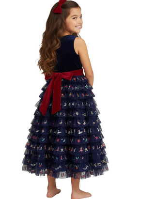 Mini Boden Girl's Embroidered Tulle Dress in Navy Christmas Dress