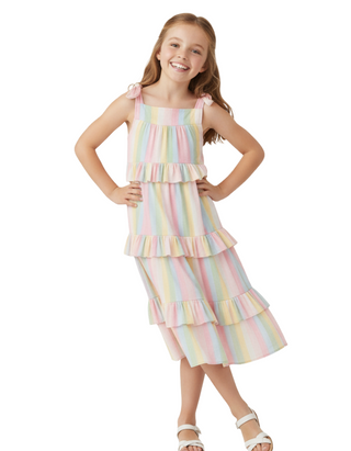Mini Boden Girls' Tiered Ruffle Maxi Dress in Multi Rainbow