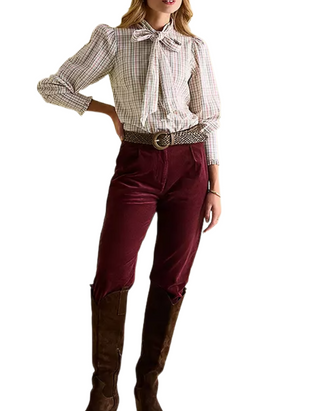 Women's Gingham Everly Tie Neck Blouse in Multi Check