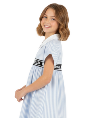 Karl Lagerfeld Girl's Striped Shirt Dress in Blue/White
