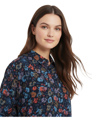 Women's Polpeor Tunic Floral Print Blouse in Navy Blooms