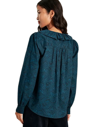 Women's Long Sleeve Fallon Waterfall Blouse in Navy Paisley