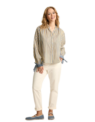Women's Anna Frill Neck Striped Blouse in Yellow/Blue