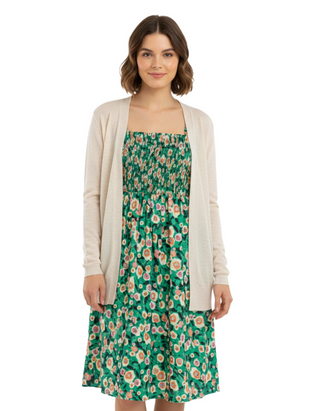 Women's Shirred Detail Floral Printed Dress - Green