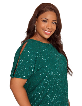 Women's Sequin Hand Embellished Cape Dress in Forest Green