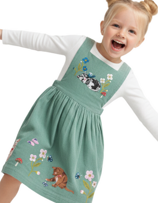 Mini Boden Girls' Cord Applique Pinafore Dress in Green