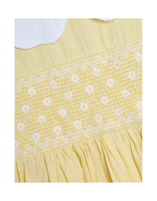 Jojo Maman Girls' Bud Floral Embroidered Smocked Party Dress in Yellow