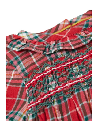 Baby Boden Girls' Woven Check Smocked Dress in Red Mix