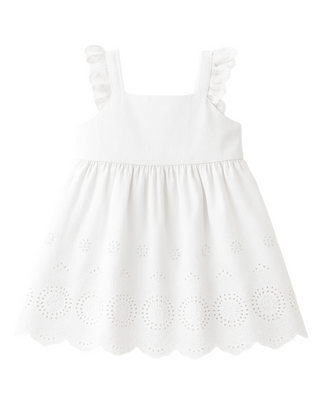 Baby Flutter Eyelet Dress in White
