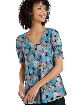 Women's Printed Short Sleeve Rosehip Jersey Top in Maritime Pebble