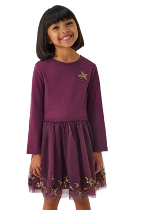 John Lewis Girls' Sequin Star Tulle Party Dress in Berry Purple (Imperfect)