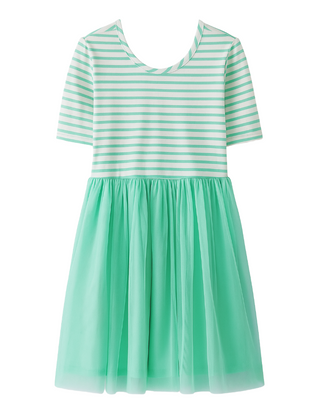 Girls' Striped Tulle Dress in Mint Green