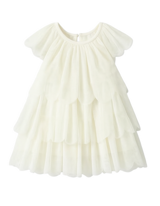Baby Layered Tiered Tulle Dress in Ecru White